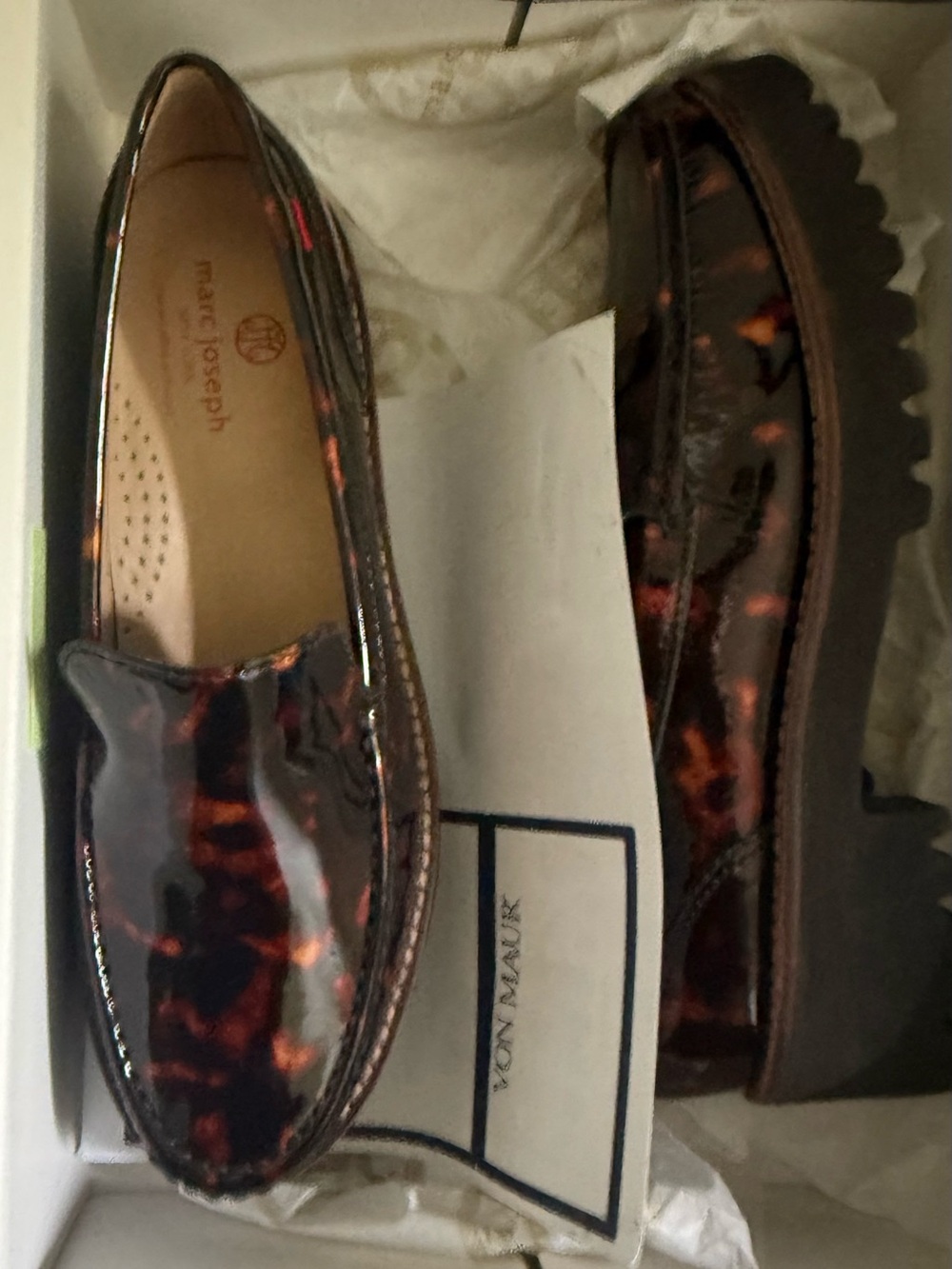 Women’s tortoise shell Patent Leather Lug-Sole Loafers 8.5 - Picture 6 of 6